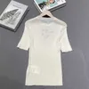 Kvinnors t-shirt sommarrundhals stickad kort ärm bokstav t-shirt topp temperament smal ullmaterial 289q