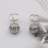 Boucle d'oreille oreille Stud cristal perle femmes marque de créateur Double lettres déclaration de mariage