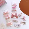 Hair Accessories 5Pcs Sweet Pink Clips Baby Girls Cute Cartoon Bow Flower Hairpin Kawaii Plaid Floral Knit Barrettes Kids