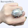 Barokowa naturalna perła słodkowodna 925 Pierścień srebrny Ogromny rozmiar barokowy o wysokim połysku Nieregularny pierścień perłowy Women Prezenty Ra J1907212645