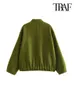 TRAF damesmode met zakken oversized bomberjack jas vintage lange mouw drukknoop dames bovenkleding chique tops 231129
