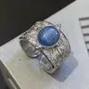 Cluster Ringen 925 Sterling Zilver Blauwe Steen Vintage Ring Voor Vrouwen Meisje Textuur Tak Retro Brede Verstelbare Fijne Sieraden Gift Drop