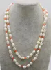 Chains Hand Knotted Beautiful 8-10mm White Freshwater Cultured Baroque Pearl Pink Coral Necklace 82 Cm Fashion Jewelry