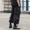 Herrenhosen Schwarze Herrenhose mit mehreren Taschen und Kordelzug-Design, Hip-Hop-Street-Style, lockere, lässige Cargohose 231128