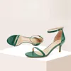 Sandali verde scuro in vera pelle da donna estate semplice stiletto tacchi alti punta aperta cinturino alla caviglia indossare quotidianamente scarpe casual