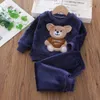 Clothing Sets Bear Leader Girls Winter Flannel Homewear Set Long sleeved Patch Cloth Hoodie Pants Autumn and Warm Boy 2pc 231128