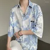Męskie koszule 2023 Summer Summe Retro Tieb-Dye Koszula z krótkim rękawem Mężczyznę Lapel Button Loose Korean Fashion Hawajan Para Ubranie