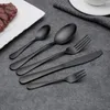 Servis uppsättningar Shine Black El Table Set Set rostfritt stål Kaffesked Stekknivgafflar Kaka Spade Western Cutlery Banquet Supplies