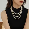 Chains Elegant Women Faux Pearls Sweater Necklace Double Layer Long Simple Versatile Chain