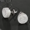 Stud Hip HOP 1Pair Micro Full Paved Round Zircon CZ Stone Bling Iced Out Stud Earring Copper Earrings For Men Jewelry 230208323j