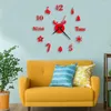 Horloges murales Acrylique Miroir Autocollant 3D Horloge Montre Avec Mouvement Professionnel Elk Candy Cane Pour Intérieur Magasins Art Décoration