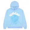 Rjj8 Men and Women 2023 New Sky Sp5der 1 Hip Hop Young Thug Spider Hoodie World Wide 555555 Sweatshirts Print Pullover Light Blue