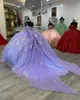 Lilas lavande princesse Quinceanera robes brillant Floral Applique chapelle Train à lacets Corset vestido de 15 quinceaneras