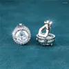 Rücken Ohrringe Luxus Kristall Weiß Zirkon Ohrring Klassische Vier Klaue Runde Stein Clip Für Frauen Männer Einfache Trendy Silber farbe Schmuck