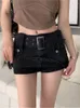 Jupes jupe avec short Denim Mini pour femmes ceinture en métal sexe en plein air hanche Wrap Goth vêtements Sexy coréen Streetwear Y2k