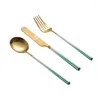 Учебная посуда устанавливает современные портативные посуды набор многоразовых посудений металлический нож и вилка золотой подарки Vaisselle Кухонные принадлежности BK50CJ