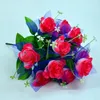 Decorative Flowers 12 Heads With Yarn Peacock Rose Simulation Silk Flower Handle Fake Bouquet Wedding Artificial Po Props