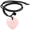 Pendant Necklaces TUMBEELLUWA Natural Rose Quartz Heart Egg Shape Reiki Healing Crystal Rope Chain Necklace Adjustable Cord For Women