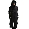 Herrgravrockar Autumn Winter Men Punk Hip Hop Slim Fit Long Coat Hooded Cloak Cardigan Linen Rope Design gotiska jackor ytterkläder