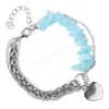 Natural Chip Stone Pärled Bangle Silver Color Link Chain Armband för Women Men Heart Charm Armband Reiki Quartzs Jewelry Gift