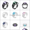 Cluster Rings Cluster Rings Gorgeous Black Gold Filled Purple Blue Green Red Pink White Zircon Birthstone Wedding Jewelry Fashion Cz H Dhmls