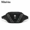 Mihaivina Punk Rivet Skull Men Midjeväska Kvinnor Black Fanny Pack Leather Chest S Female Shoulder Messenger Bum S 2202161771