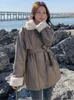 Womens Leather Faux Winter Oversized Jacket Women With Rex Rabbit Fur Inside Warm Soft Thickened Lined Coat Long Sleeve 231129