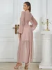 Robes décontractées Femmes Bubble Manches longues Robe taille haute élégante rose demi-collier plissé lâche a-ligne fête d'anniversaire