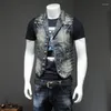 Jackets masculinos Spring Autumn Denim Vest Men Personalidade Literária Cowboy Terno Little Nordic Trend Bordado S-5xl