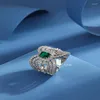 Fedi nuziali Obega Zircone cubico Donna Anello ovale verde smeraldo Trapano Scava fuori rame per gioielli da sposa da donna