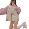 Womens Jackets Autumn Embroidered Pink Baseball Jacket For Women American Niche Street Loose Woolen Ins Fashion 231129