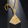 Collier pendentif pyramide égyptien en Zircon cubique, avec l'oeil d'Horus et d'Ankh, breloques pavées de Zircon scintillant, bijoux Hip Hop, cadeau 280E