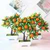 Decorative Flowers Artificial Fruits Simulated Bonsai Home Decoration Potted Plant Fake Tree Room Ornament Peach Apple Garden Decor