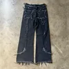 Jeans voor heren Y2K Gothic Punk Casual tas Wijde pijpen Jeans met rechte pijpen American Street Retro Wash Old Cuff Cat Beard Jeans voor heren 231129
