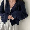 Mulheres malhas tees heliar mulheres costela vneck botão de malha cardigan camisola sólida manga longa casaco quente estilo coreano outerwear para o outono 231129