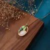 Chains Chinese Style Enamel Fish-shaped Lotus Necklace Inlaid Natural An Jade Antique Pendant Jewelry For Women Accessories