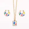 Chains Simple Retro Enamel Craft Fashion Ladies Necklace Earring Set Pendant Clavicle Chain Jewelry Choker