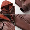 Heren Lederen Faux Jassen Voor Mannen Casual Koeienhuid PU Capuchon Herfst Winterjassen Mannelijke Warme Vintage Motorfiets Punk Overjassen 231129