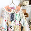 Casual klänningar 114 cm Byst Spring Autumn Women Sweet Mori Kei Girl Loose Plus Size Floral Embroidered Lace Patchwork Bekväm bomull