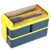 Kit de boîte à Bento de vaisselle 47.35OZ, conteneurs de préparation de repas à 3 compartiments pour adultes, bleu