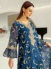 Ethnic Clothing Islamic Embroidery Jalabiya Trumpet Sleeves Dubai Kuwaiti Women Arabic Dress Party Evening Gown Muslim Abaya Kaftan Ramadan