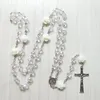Collane a sospensione diyalo crocifisso Jesus cross virgin mary collana collana bianca cristallo floreale in perline di gioielli cattolici regalo