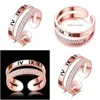 Anneaux de mariage Arrivée Top Qualité 18kgf Rose Gold Rempli Roman Lettre Bague Aadd Zircon Micro Pave Pour Femmes Anniversaire Entier Dhqqn