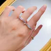 サファイアダイヤモンドリング100％リアル925スターリングシルバーパーティーウェディングバンドリング女性のための婚約ジュエリーギフトを約束する