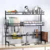 Organização de armazenamento de cozinha 62-92cm 2 camada multifuncional na pia superior Counter drening prateleira prata de secagem racks suprimentos de mesa de mesa