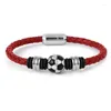 Charm Bracelets Casual Sport Football For Women Men Player Soccer Fan's Leather Rope Bracelet Stainless Steel Jewelry