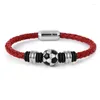 Charm Armbänder Casual Sport Fußball für Frauen Männer Spieler Fußballfans Leder Seil Armband Edelstahl Schmuck