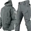 Survêtements pour hommes épais soft shell hiver travail militaire veste tempête en peau de requin velours randonnée vêtements pêche deux pièces ensemble 231129