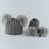 Halsdukar lindar barn riktigt naturlig päls pompom hatt baby barn vinter stickad hatt och halsduk set pojkar flickor 4 stycken pom beanie cap 231129