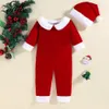 Rompers Zafille Festival Baby's Rompers Ptickwork Jumpsuit for Kids Girls Clothing Set Christmas Christmas Baby Costume and Hat Winter Girls Wear 231129